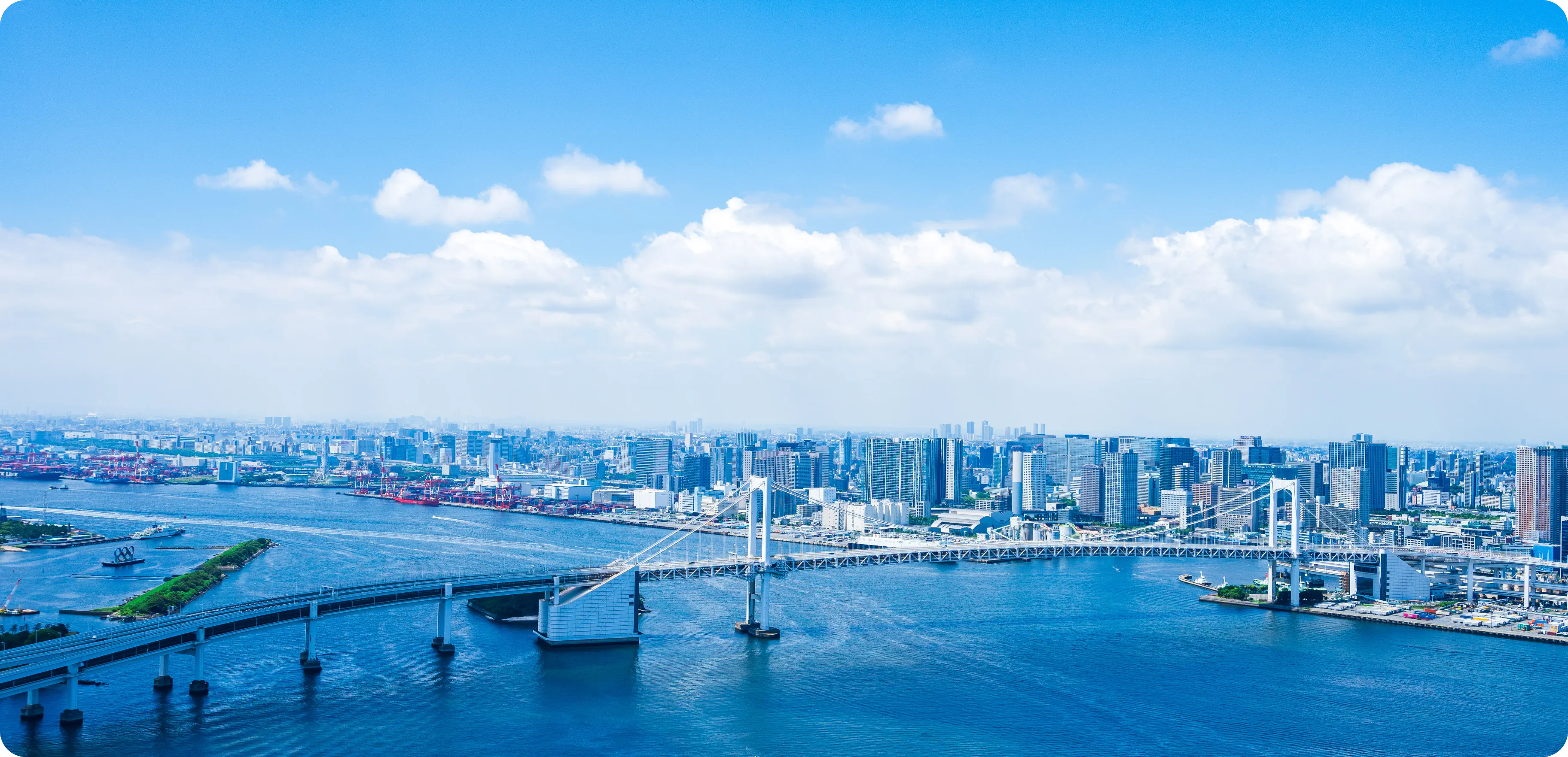 東京湾とレインボーブリッジを望む都市景観