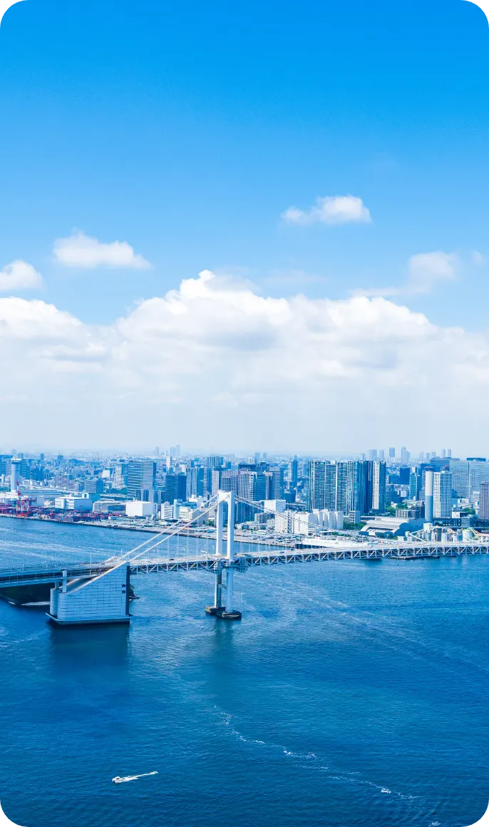 東京湾とレインボーブリッジを望む都市景観